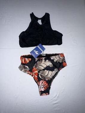 Hiior Girls High-Waisted Tropical Leaf Bikini Set (b95)